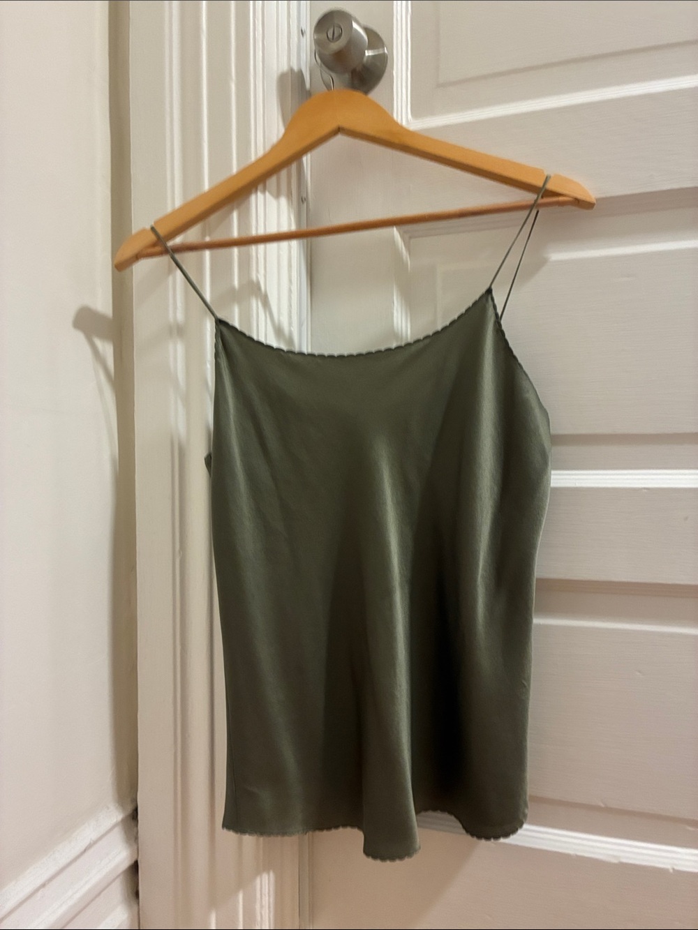 Vince Olive Green Satin Spaghetti-Strap Cami